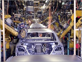 日産自動車栃木工場のロボット機械の生産ライン