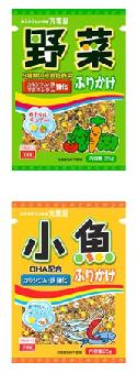 丸美屋食品が発売する「野菜ふりかけ」（上）と「小魚ふりかけ」（下）