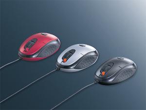 バッファローが発売する｢BOMC-C2シリーズ」。真ん中のオレンジ色のボタンがダブルクリックボタン