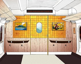 客室内の前後の壁には金箔が貼られている