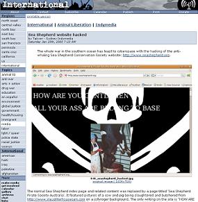 反捕鯨団体の「HPハッキング」が海外で報じられた（indybay.orgより）