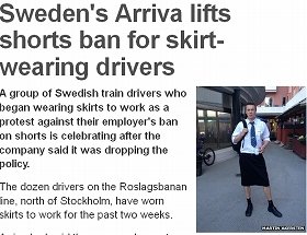 スウェーデンの男性電車運転士、スカートを履く　「暑すぎるから」　半ズボン禁止で抜け道