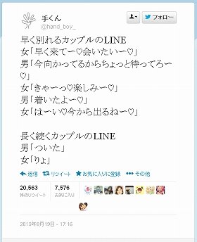 LINEやりとりで「早く別れる」「長く続く」分かる？　「カップルの会話の違い」がネットで話題