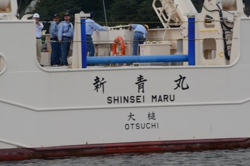 新青丸の船体には母港の「大槌」の名が記されている
