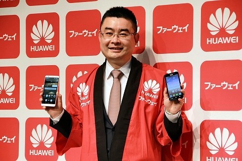 2014年12月に発表したスマホ2機種。ファーウェイ・ジャパン副社長の呉波氏が自らPRしていた