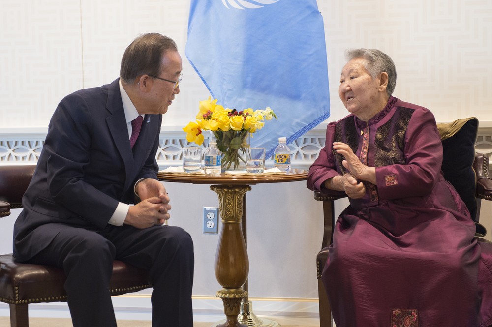 国連の潘基文（バン・ギムン）事務総長は、元慰安婦の女性との面会でも「日韓合意支持」を表明していた（UN Photo/Eskinder Debebe）