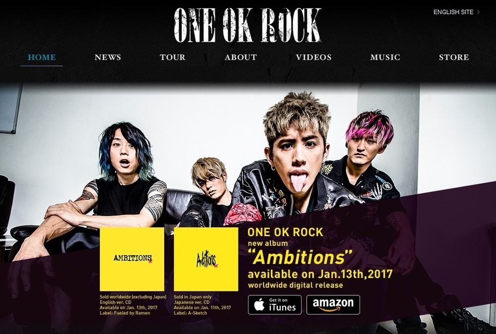 海外でも人気を博すONE OK ROCK（画像は公式サイトのスクリーンショット）