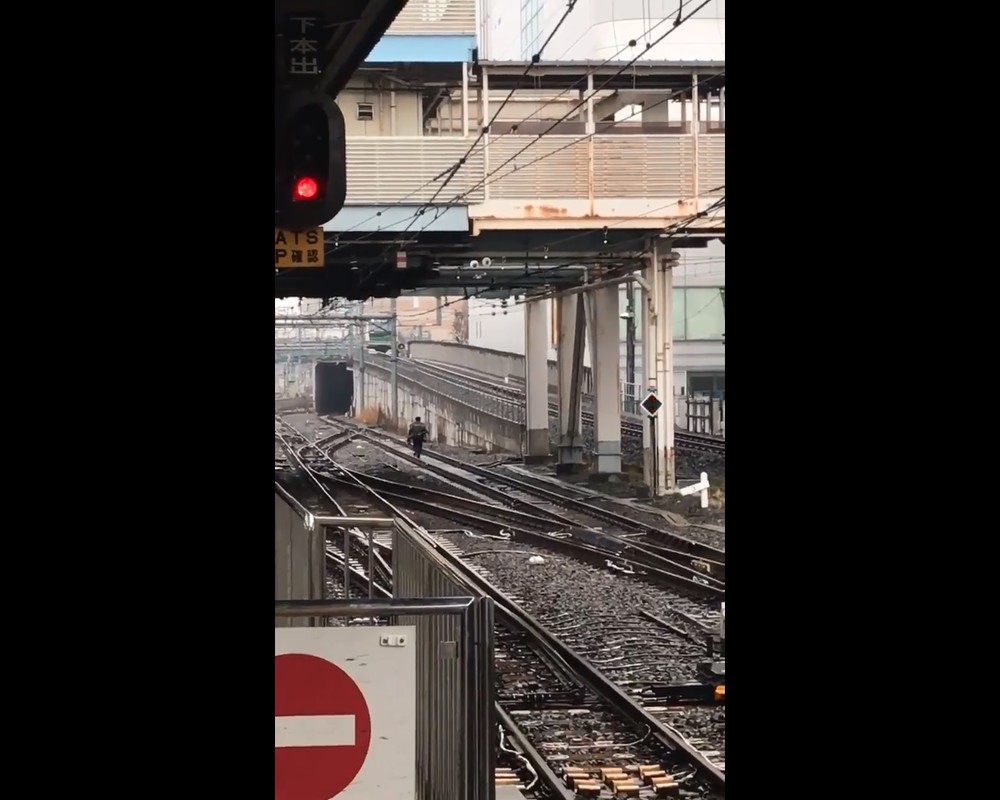 動画が捉えた痴漢容疑男　「線路を逃走」で大迷惑