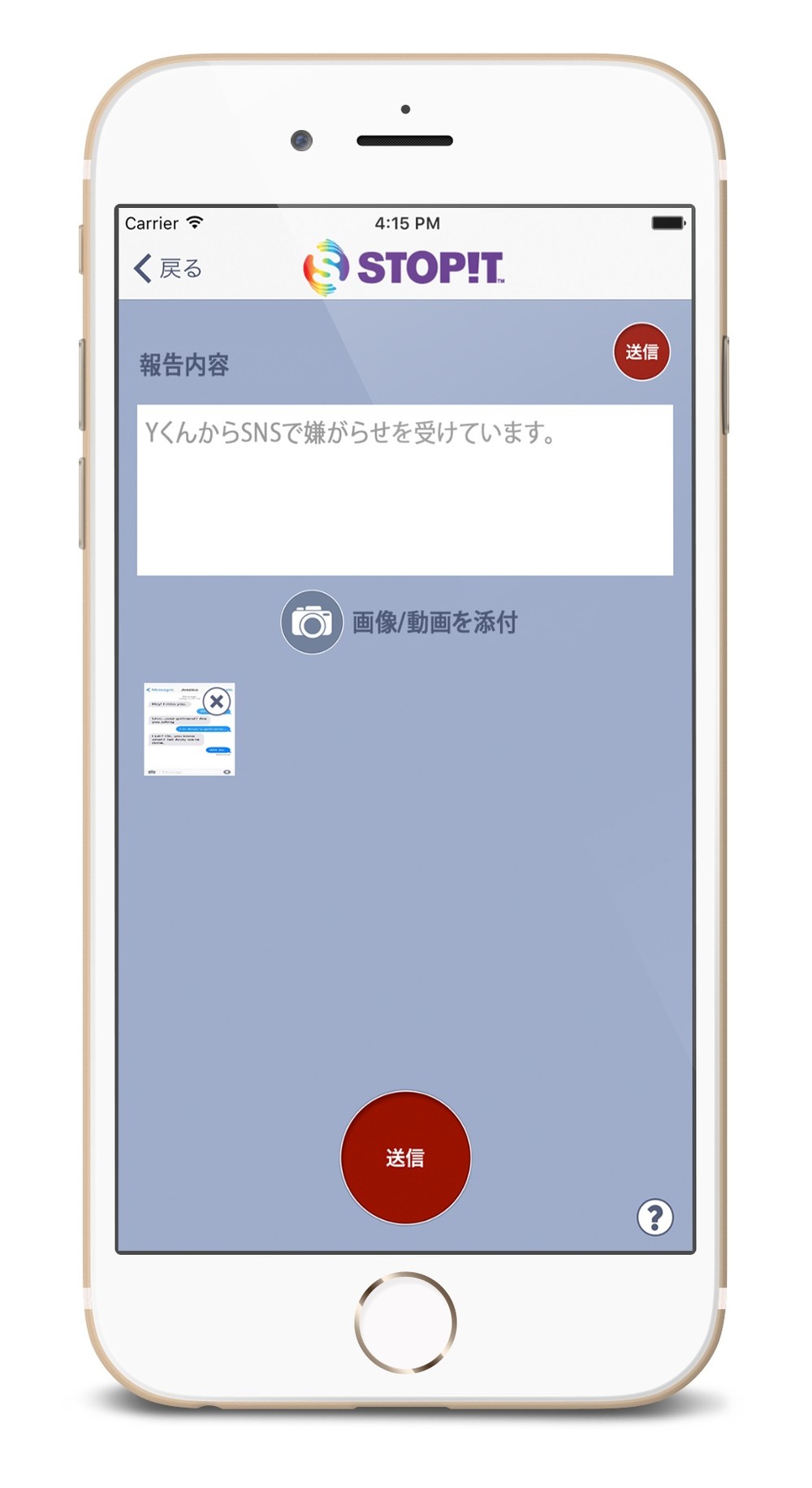 いじめの報告内容入力画面（画像提供：ストップイットジャパン）