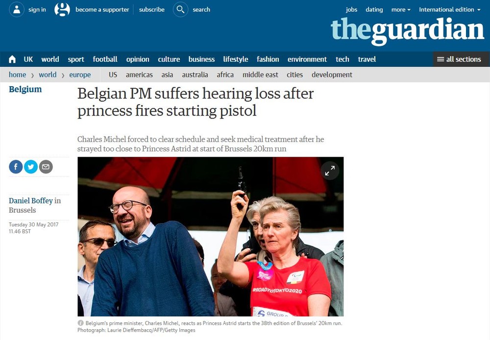 ベルギー首相がマラソン大会で難聴に　原因は王女が鳴らした号砲