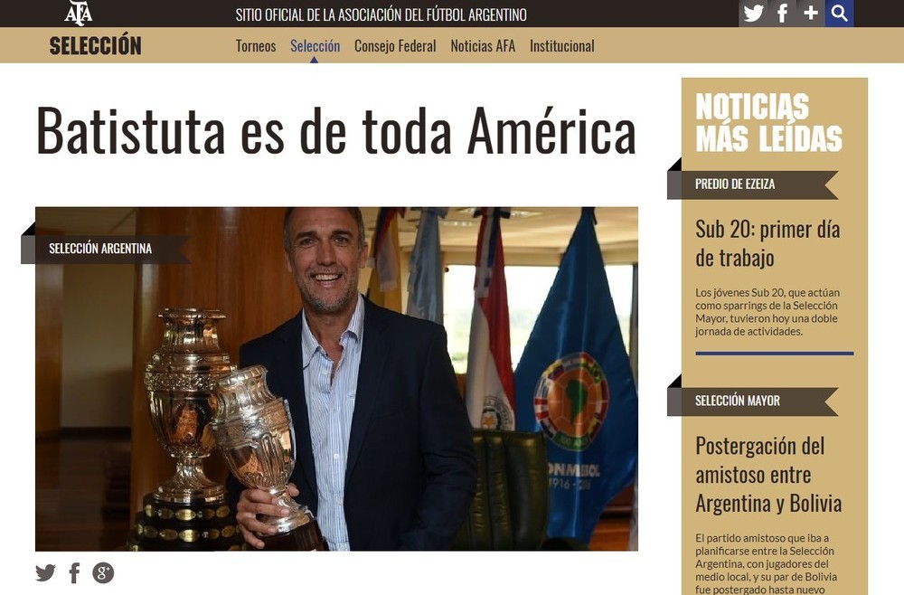 サッカーへの情熱は今も変わらないという（画像は2017年3月に南米サッカー連盟から偉大な選手に選出されたことを伝えるアルゼンチンサッカー協会のニュース）