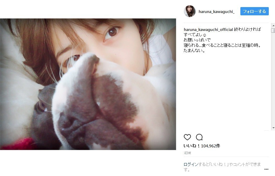 川口春奈が添い寝写真を投稿　「寝顔一緒」「可愛いすぎる」とファン悶絶