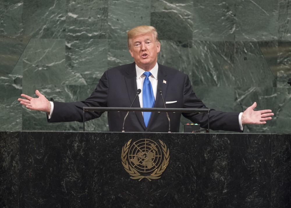 米国のトランプ大統領は国連総会で「北朝鮮を完全に破壊」する可能性に言及した（UN Photo/Cia Pak）

