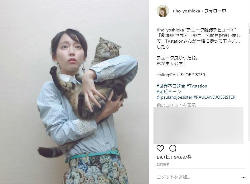 ネコを抱いた1枚（画像は吉岡さんの公式インスタグラムより）