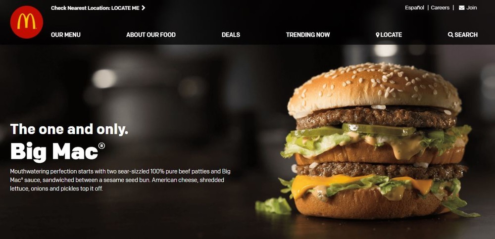 米マクドナルドの公式ホームページより。ビッグマックはパテの下にチーズを挟んでいる
