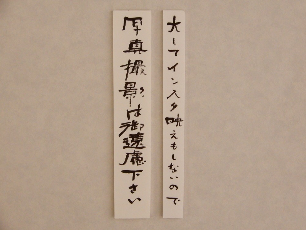 館内の貼り紙「大してインスタ映えもしないので　写真撮影は御遠慮下さい」（特別に台東区立書道博物館の許可を頂いて撮影しています）