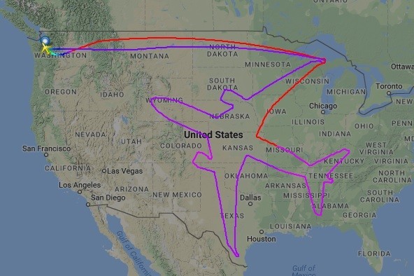 ボーイング787型機で18時間かけて787の形を「一筆書き」（写真はフライトレーダー24から）
