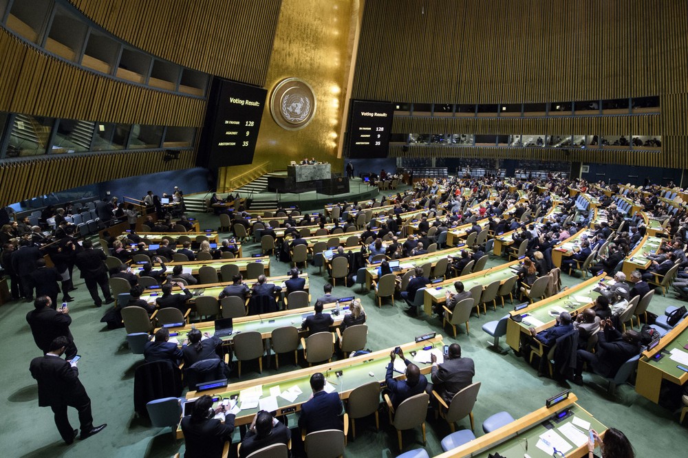 国連総会の決議は圧倒的多数で採択された（UN Photo/Manuel Elias）
