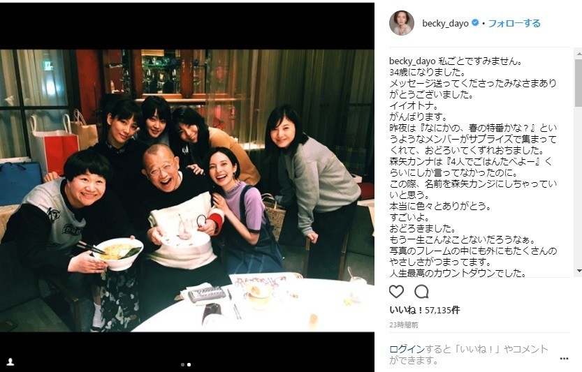 誕生日会でのショット（画像はベッキーさん公式インスタグラムより）