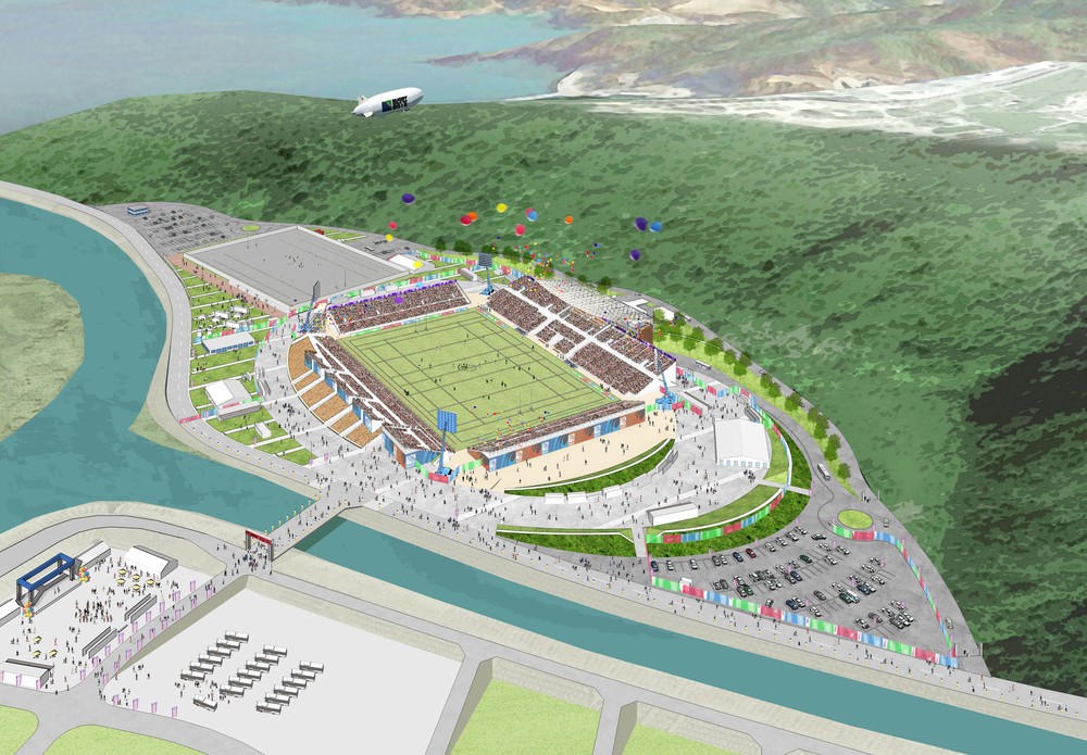 スタジアムの完成予想図（画像提供：釜石市ラグビーワールドカップ2019推進室）