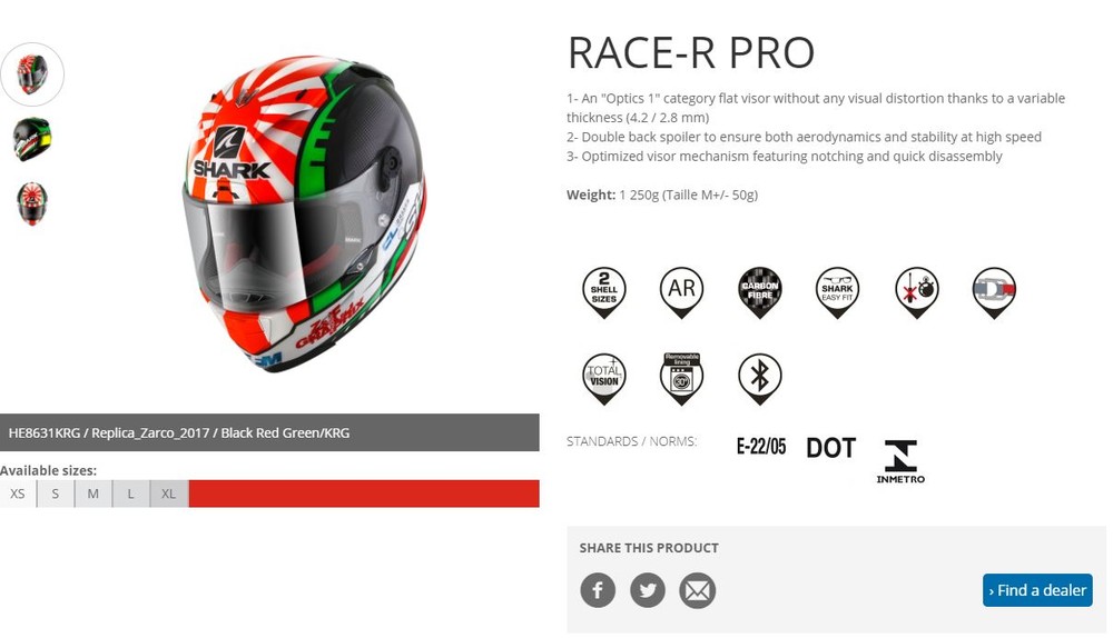 ヘルメットメーカー「SHARK（シャーク）」の公式サイトより