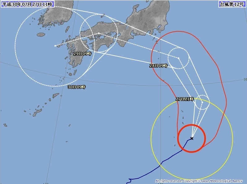 台風12号の進路予想図（気象庁より）