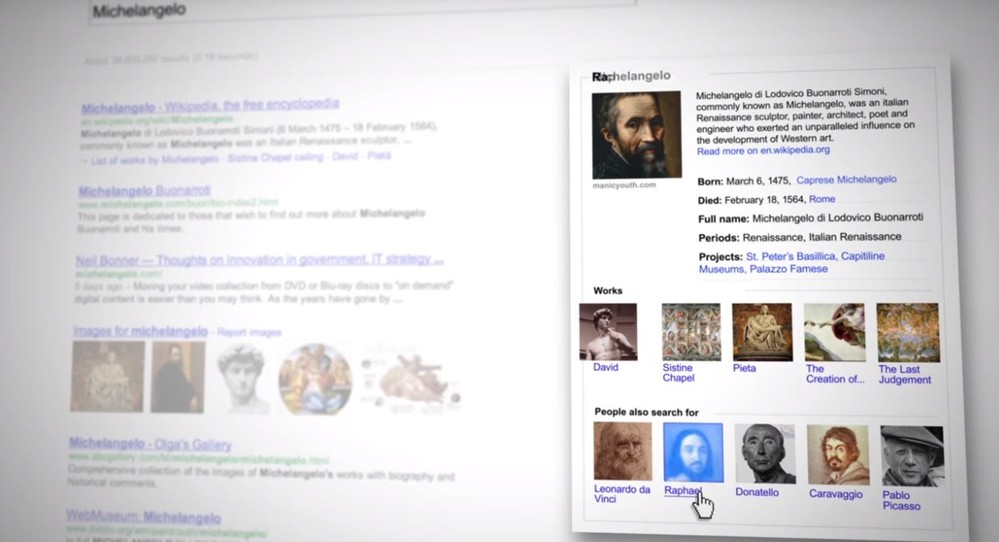 ナレッジグラフの利用イメージ（グーグルのユーチューブページより）