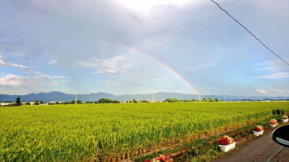 秋田県でも、虹がかかっていた（写真は夢-のん-さん提供、撮影は16時50分ごろだという）