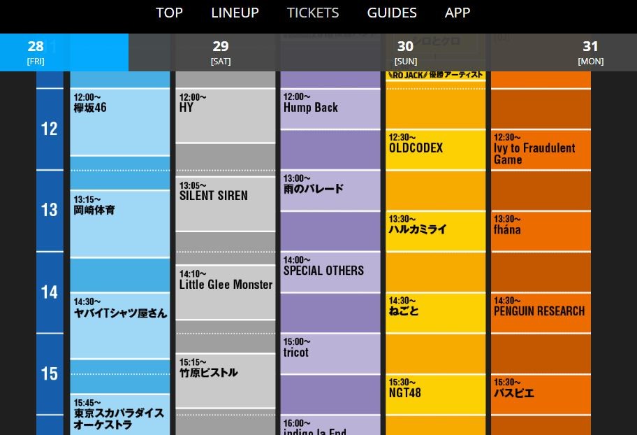 「COUNTDOWN JAPAN」のタイムテーブル（公式サイトより）