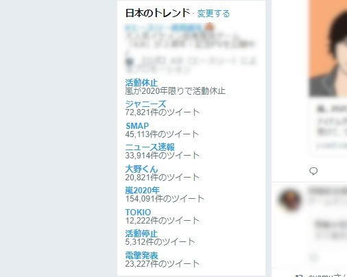 トレンド欄に嵐が起きた