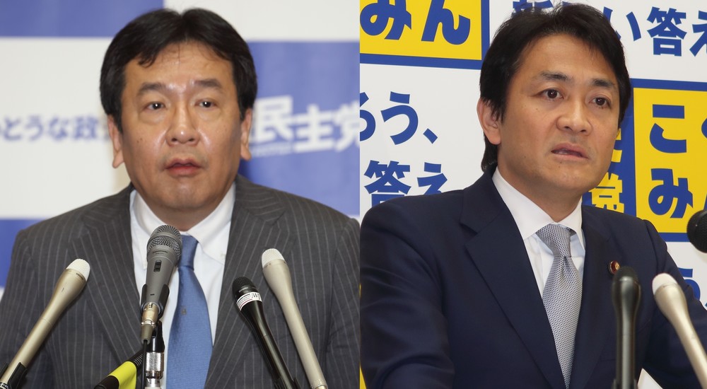枝野幸男氏（左）と玉木雄一郎氏が桜田発言を批判した。