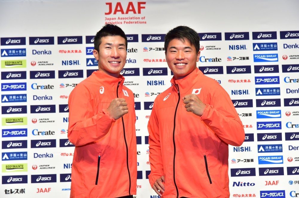 日本初開催となる「世界リレー」へ意気込む桐生祥秀選手（左）と小池祐貴選手