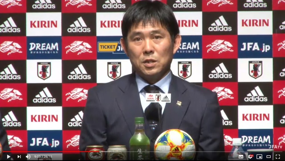 コパ・アメリカの日本代表発表会見に臨む森保一監督（日本サッカー協会公式YouTubeチャンネルより）