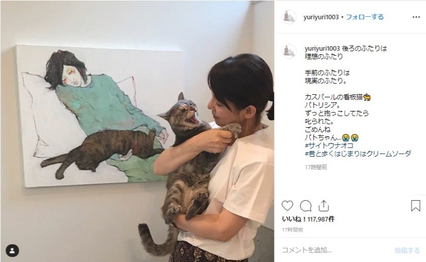 石田ゆり子さんが投稿した写真。写真と絵の落差が…