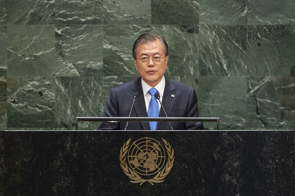 国連総会で演説する韓国の文在寅（ムン・ジェイン）大統領（UN Photo/Cia Pak）