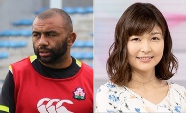 リーチ マイケル選手ご当人（左、2019年9月2日撮影）と気象キャスターの山神明理さん（NHK「おはよう日本」サイトより）