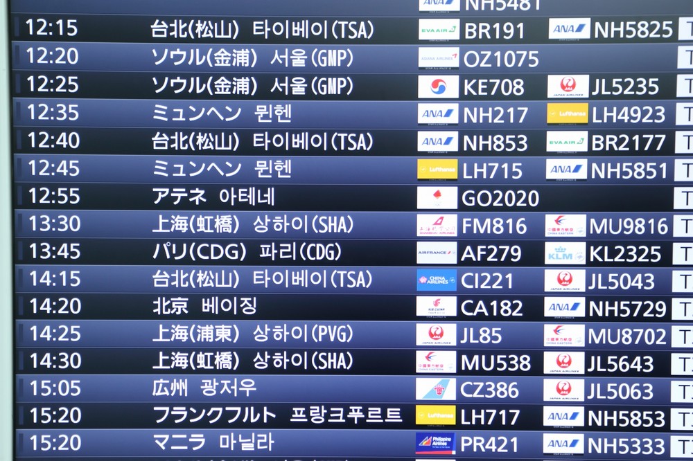 羽田空港の掲示板では「GO2020」
