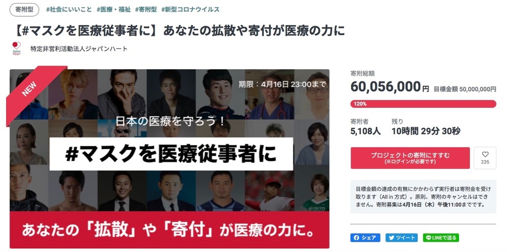 「＃マスクを医療従事者に」支援の輪広がる　大谷翔平、ジェジュンらが協力