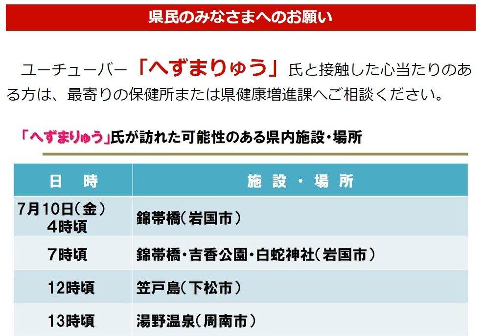 山口県公式サイト内に設けられた、へずまりゅうについての情報をまとめたページ