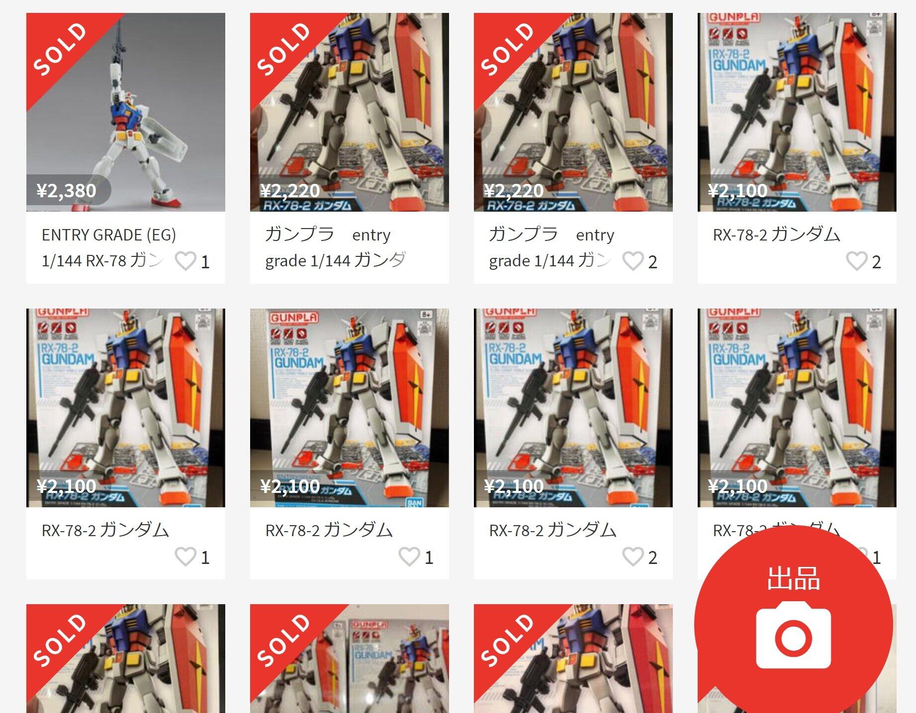 ガンプラ新商品でも高値転売が次々に（メルカリのサイトから）