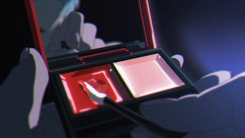 「私だけの赤。」とメッセージされた唇の色