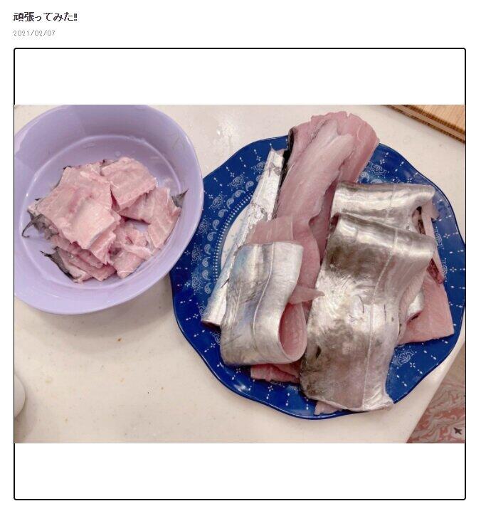 辻さんが捌いた太刀魚（ブログのスクリーンショット）