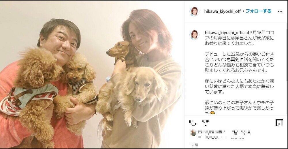 氷川きよしさんがインスタ（@hikawa_kiyoshi_official）で愛犬の月命日の様子を報告した。