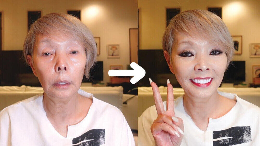 研ナオコさんのすっぴんとメイク後の姿（研ナオコさんの公式YouTube動画より）