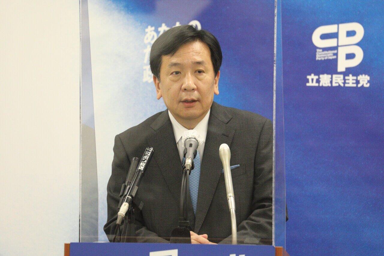 立憲民主党の枝野幸男代表。防衛相が報道機関に対して抗議することを疑問視した