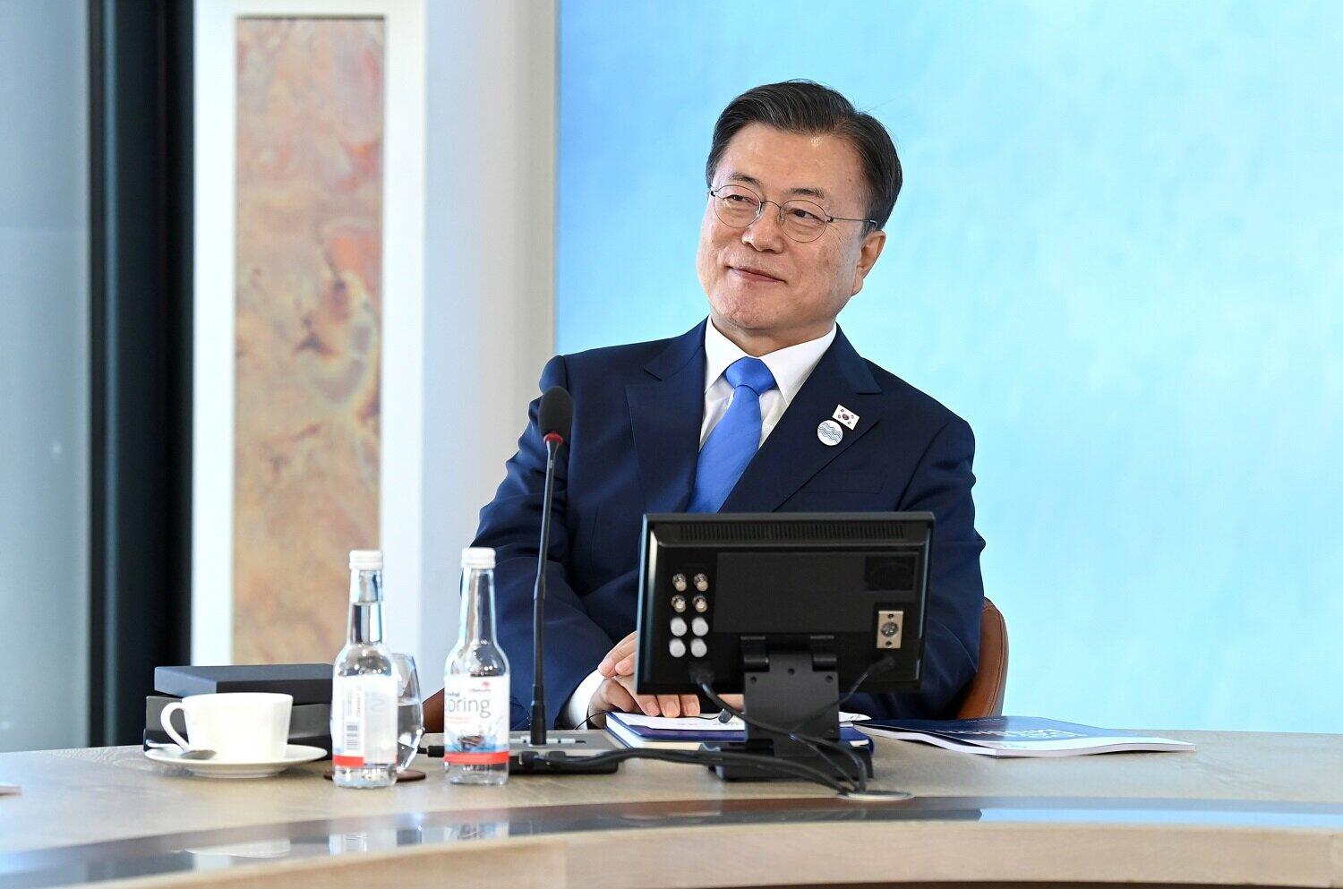 韓国の文在寅大統領は主要7か国首脳会議（G7サミット）に招待国首脳として招かれた。（（c）Karwai Tang/G7 Cornwall 2021）