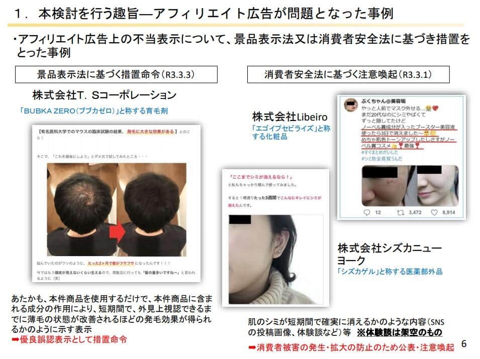 消費者庁が景表法違反で措置命令を出したケースも（消費庁資料より）