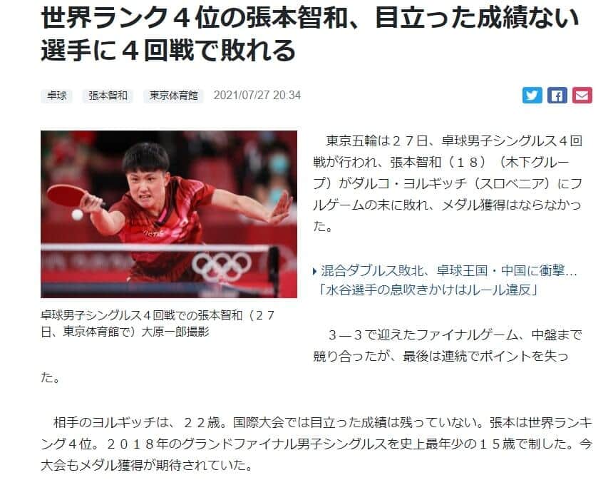 当初「目立った成績ない相手に敗れる」と報じた