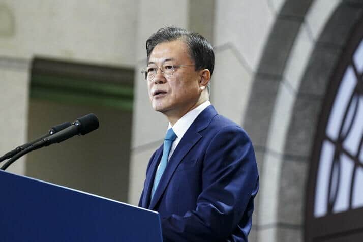 8月15日の式典で演説する韓国の文在寅（ムン・ジェイン）大統領。（写真は青瓦台ウェブサイトから）