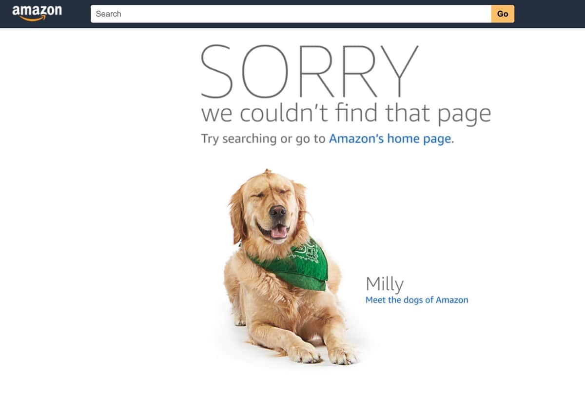 Amazonのエラーページに登場する犬